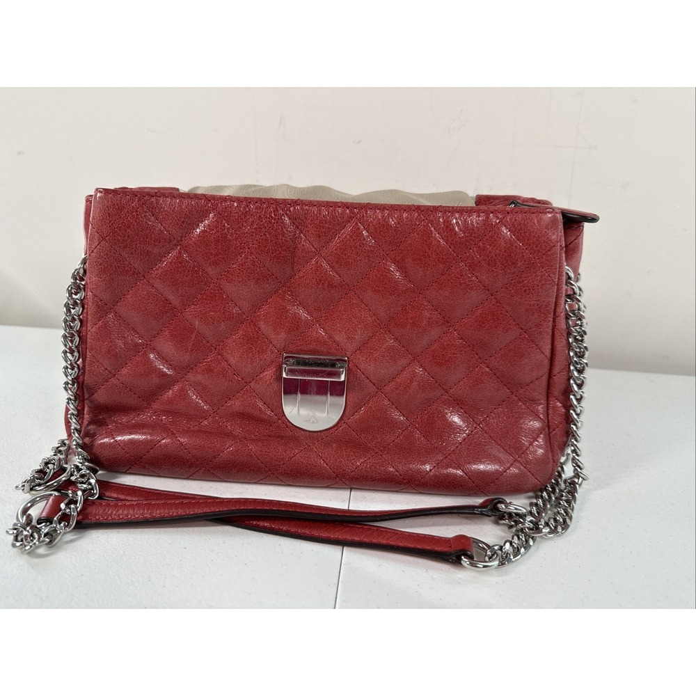 Michael Kors Hippie Grommet Sloan Large Quilted Shoulder Flap Handbag Red Silver - Picture 11 of 11